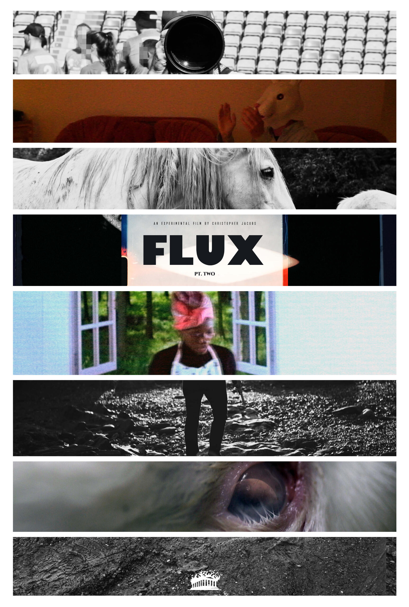 A montage film poster with black and white and orange tinted stills from the film.